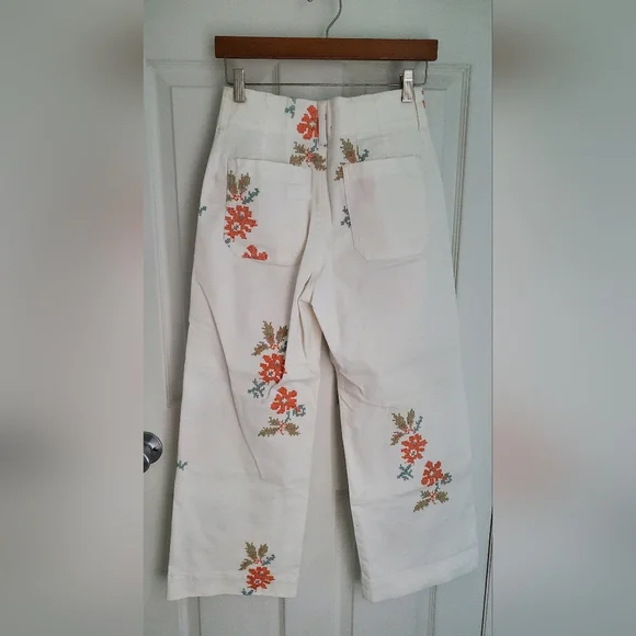 OPEN TO OFFERS Anthropologie Maeve Colette Embroidered Wide Leg Pants Size 26 - Picture 2 of 9